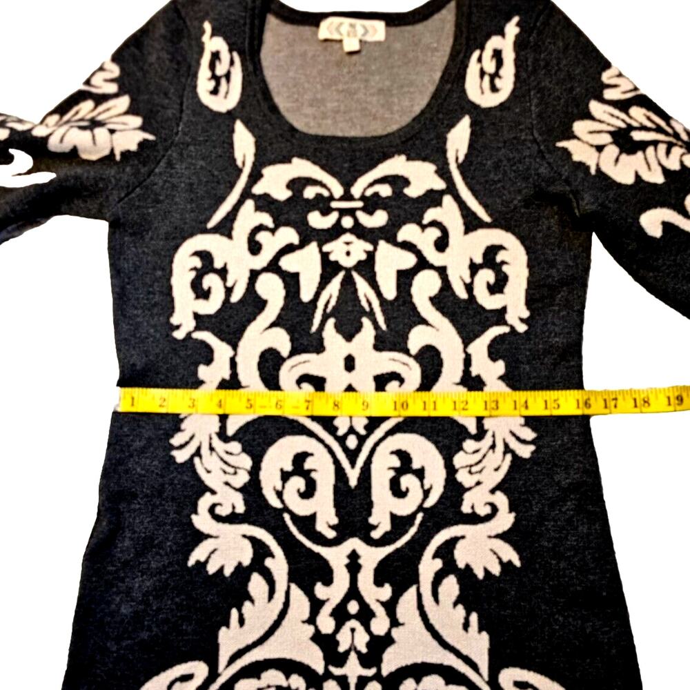 Pink Rose Sweater Dress Sz Large Black White Short Sleeve Stretch Bodycon Preppy - Picture 5 of 12